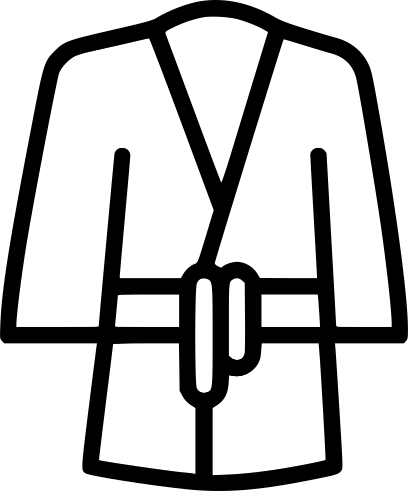 Black Line Icon Of A Robe With Crossed Collar And Belt Knot High Resolution Transparent PNG Image