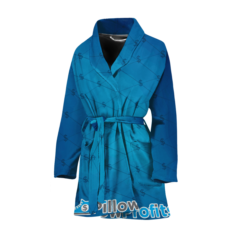 Blue Patterned Kimono Style Bathrobe With Belt And Decorative Trim Comfort Apparel Transparent PNG