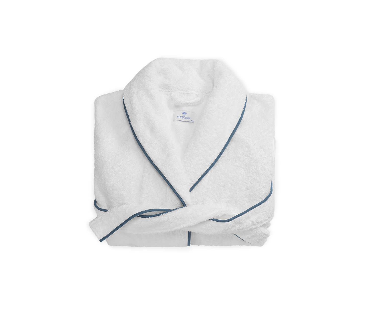 Folded White Bathrobe With Dark Piping And Soft Belted Collar Isolated Transparent PNG Image