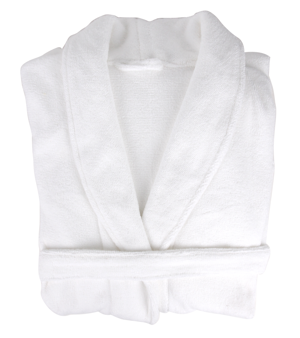 Folded White Plush Bathrobe With Deep Shawl Collar And Tie Belt Isolated Bathrobe PNG Image