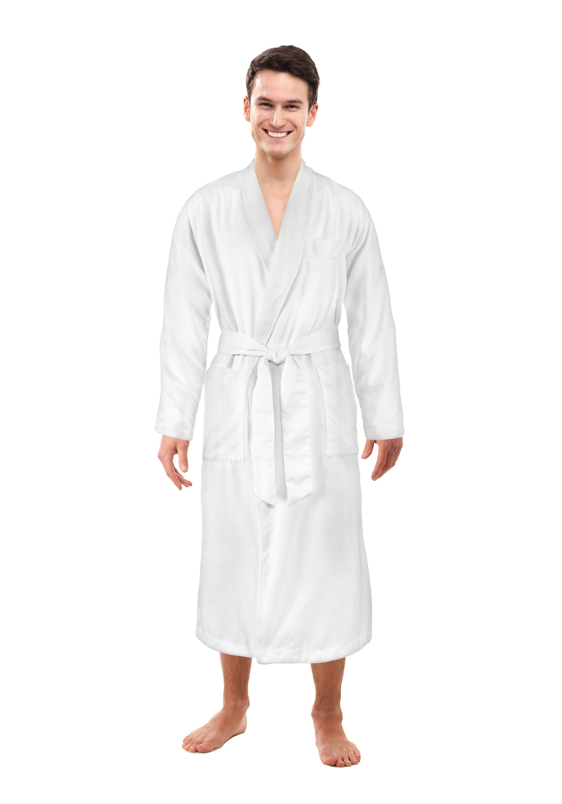 Man Wearing A White Textured Spa Bathrobe With Matching Slippers Bathrobe Transparent PNG