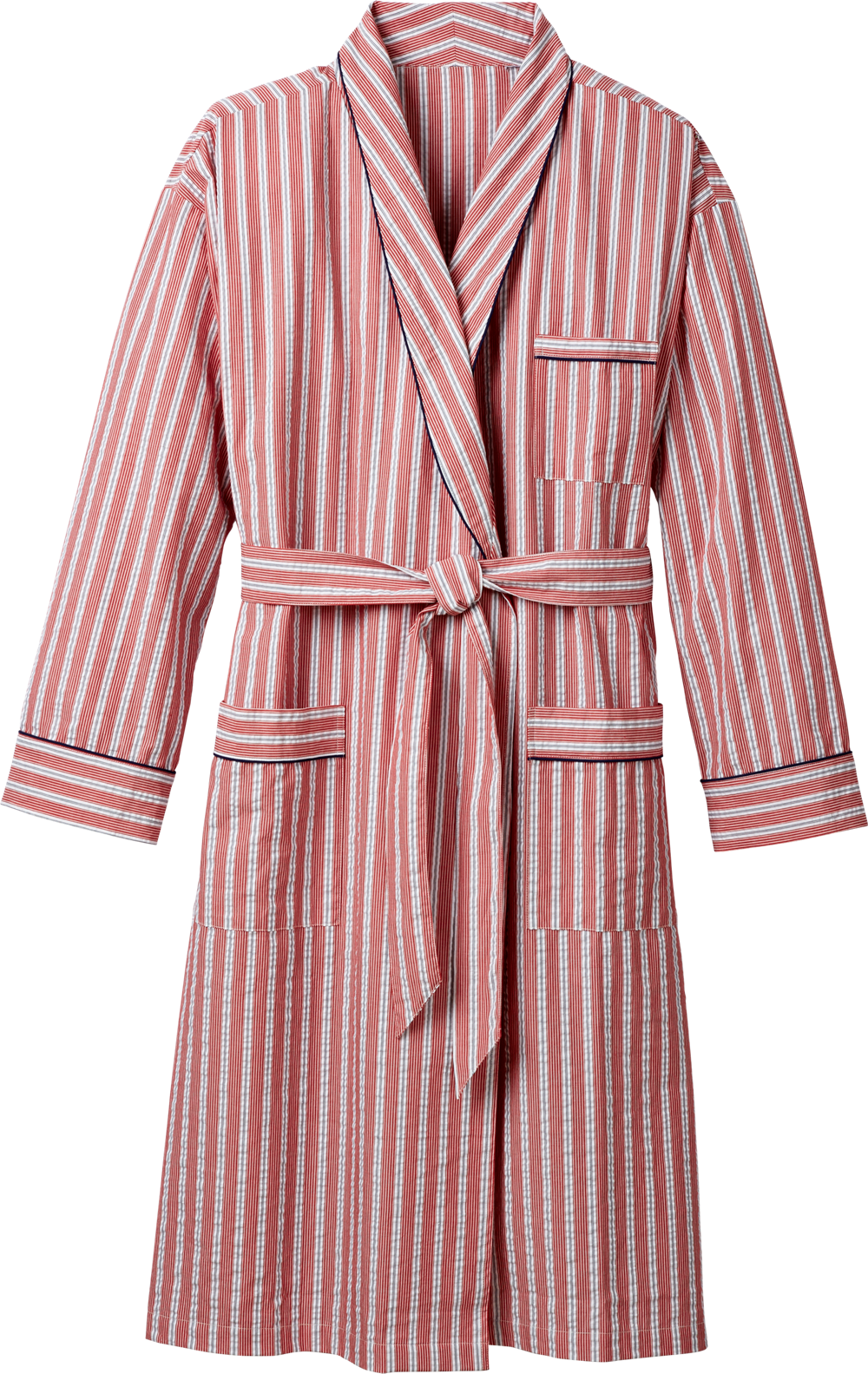 Pink And White Striped Cotton Bathrobe With Long Belted Sleeves Comfort Apparel Transparent PNG