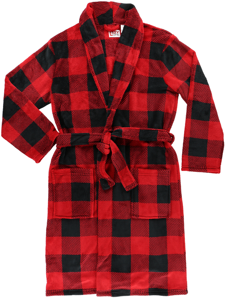 Red And Black Buffalo Plaid Flannel Bathrobe With Matching Belt Bathrobe Transparent PNG