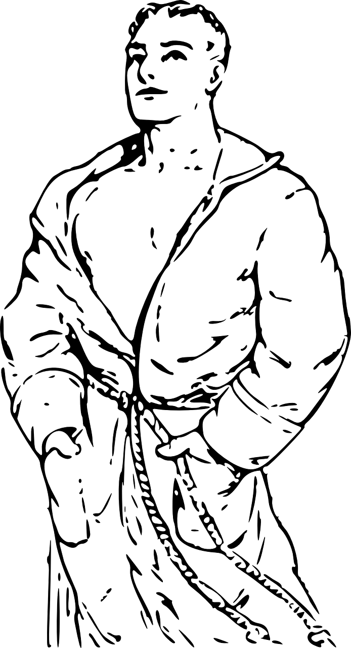 Vintage Black And White Illustration Of A Man Wearing A Bathrobe Spa Robe PNG Graphic