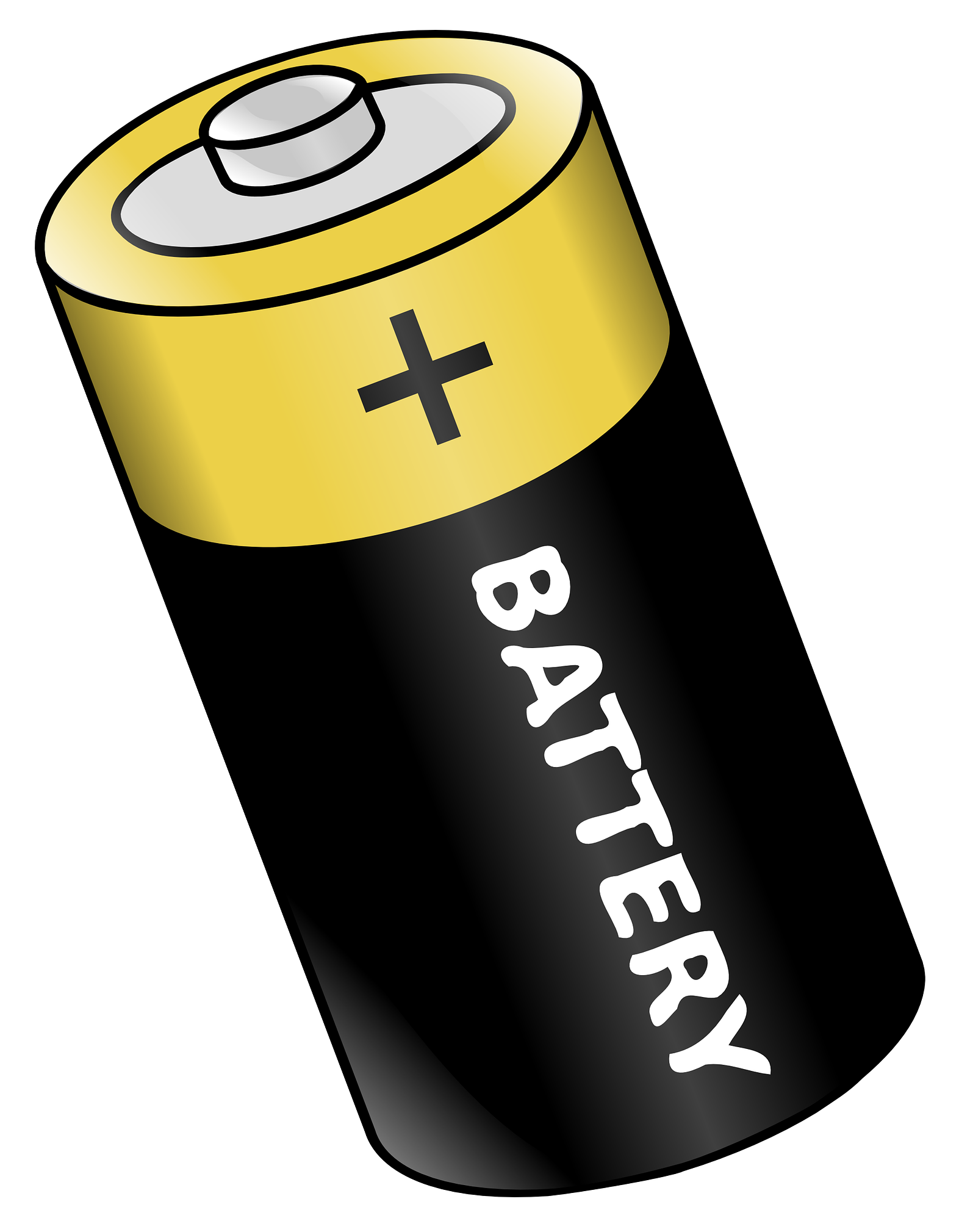 Angled Black And Gold AA Battery With Metallic Positive Contact Isolated Battery PNG Image