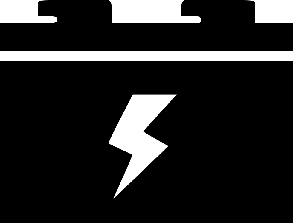 Black Battery Charge Icon With Large White Lightning Bolt Transparent Background PNG Image