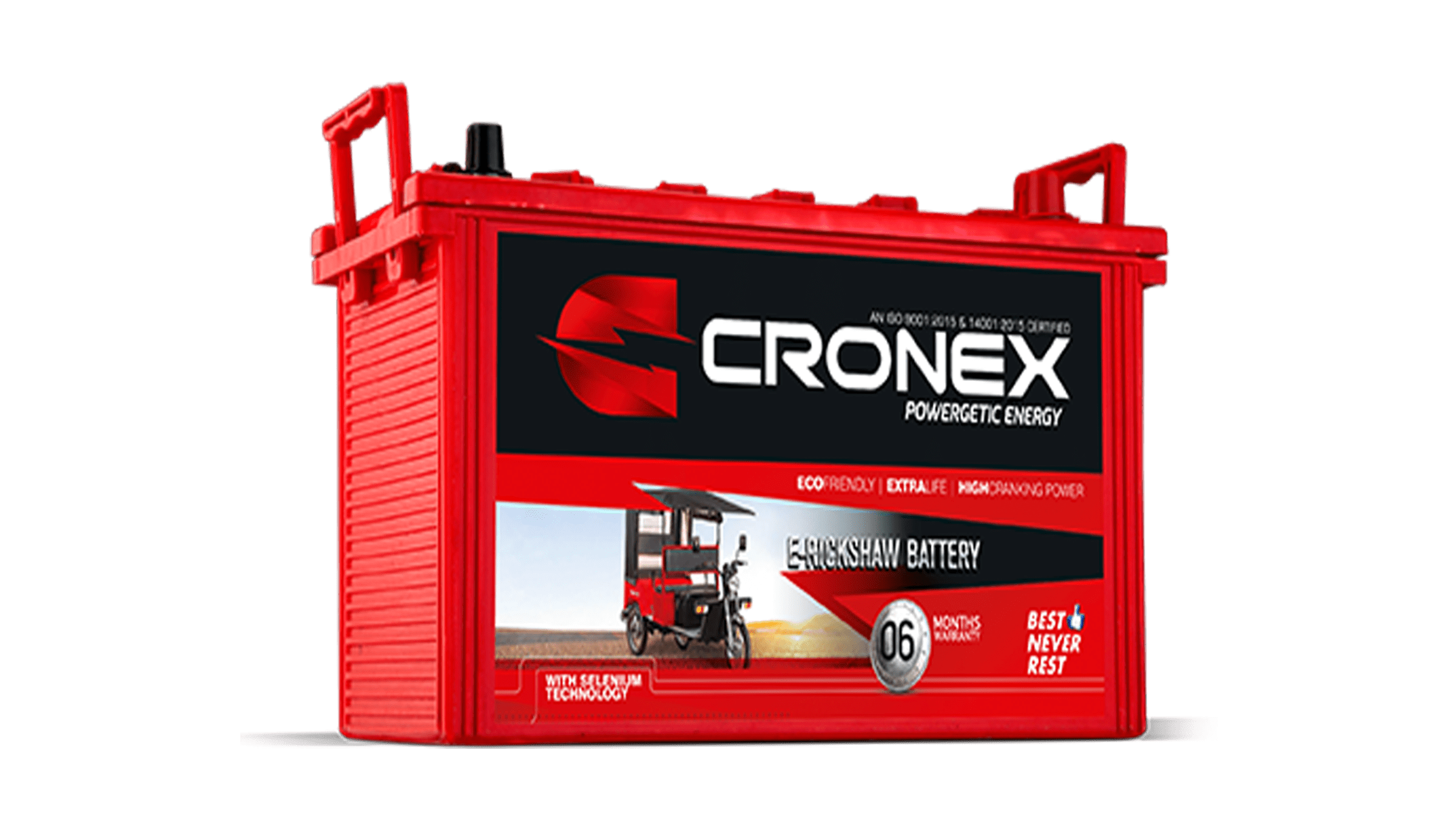 Red Cronex Automotive Battery With Black Top And White Product Label Transparent PNG Clipart