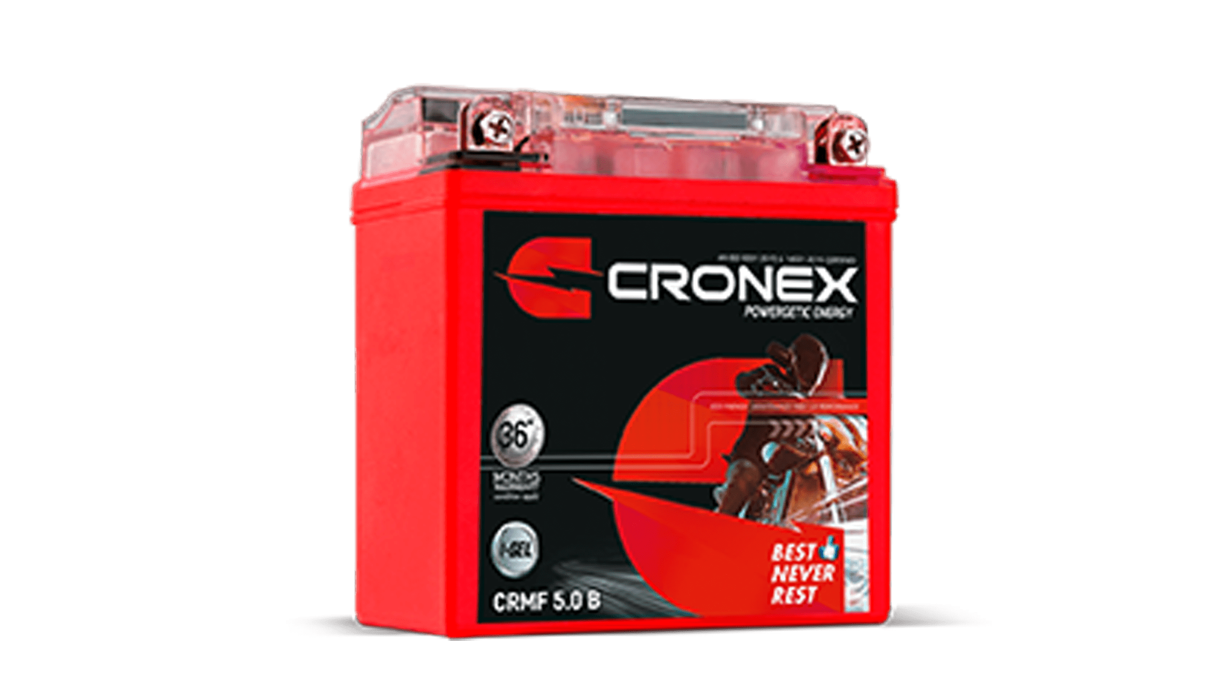 Red Cronex Car Battery With Black Top And White Product Text Isolated Transparent PNG Image