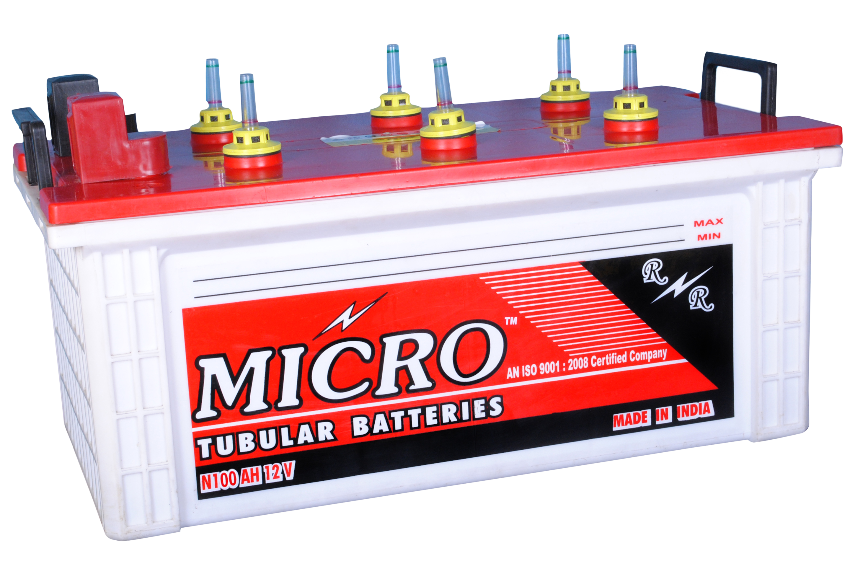 White Micro Automotive Battery With Red Front Label And Black Posts Battery Transparent PNG
