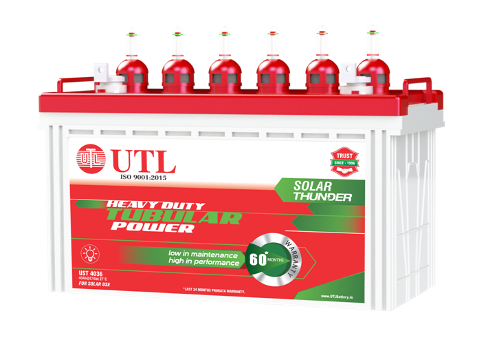 White UTL Solar Power Battery With Red Front Label And Black Terminals Transparent Background PNG Image