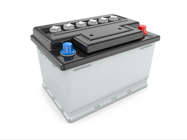 Gray Automotive Battery Product View With Raised Top Terminals Isolated Transparent PNG Image