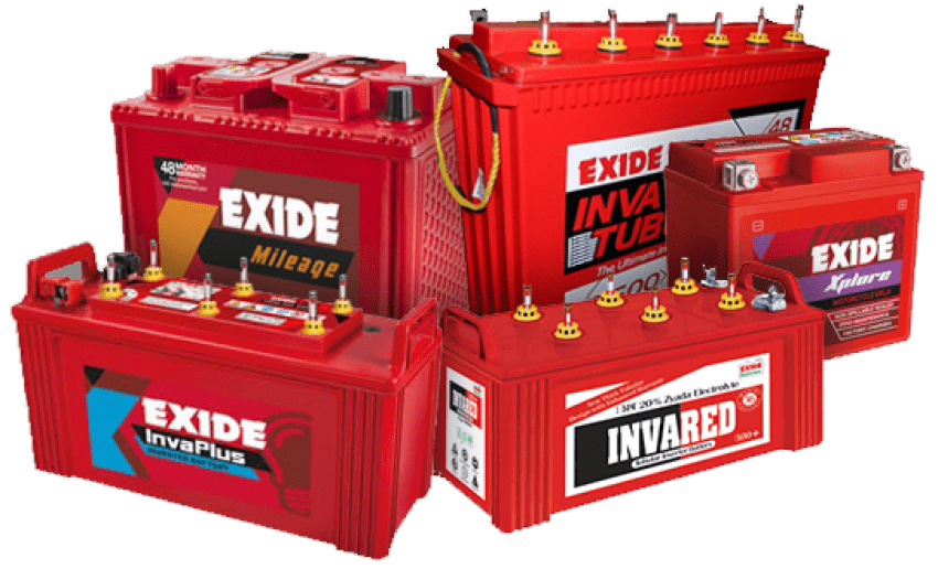 Group Of Red Exide Automotive Batteries With Multiple Top Terminals Car Battery Transparent PNG