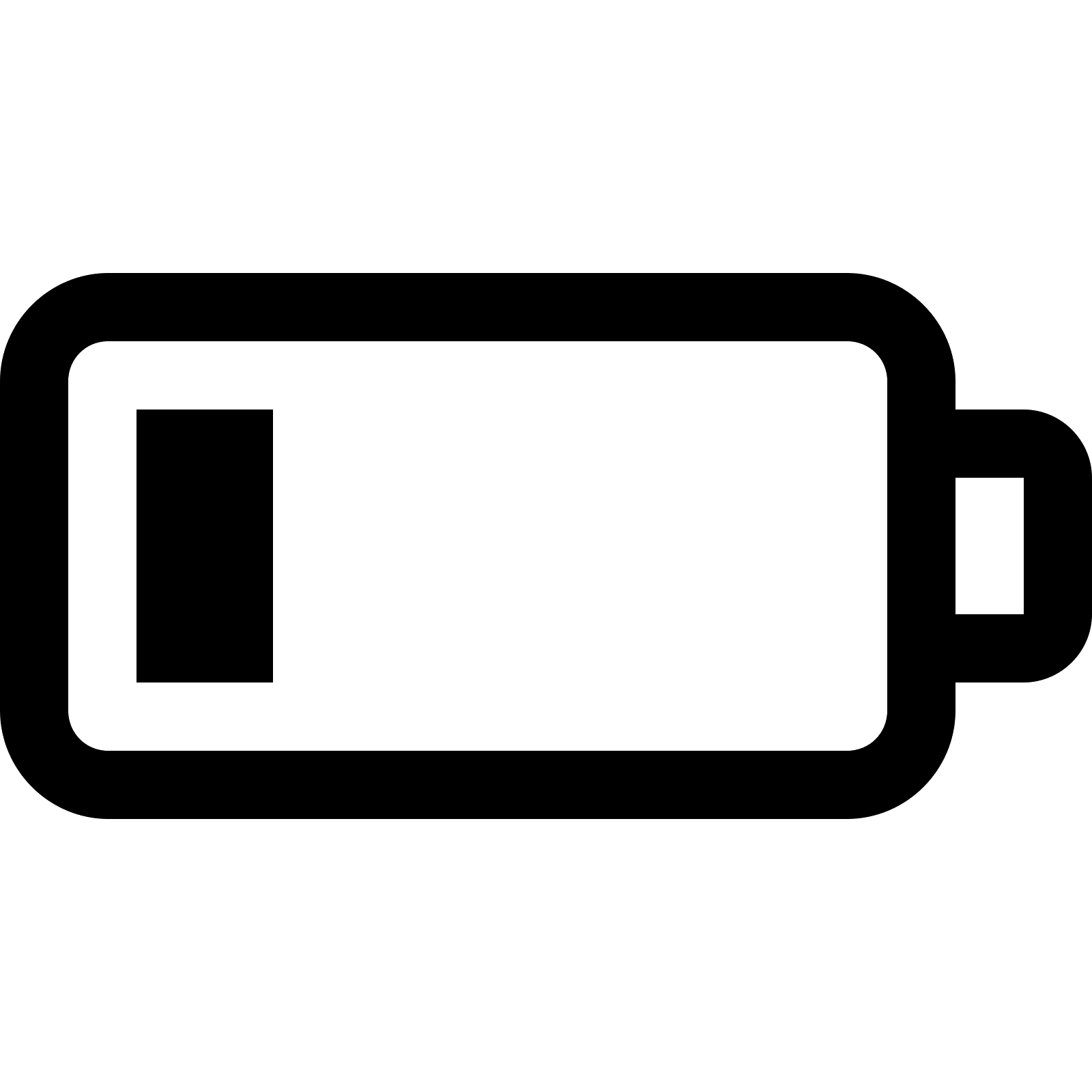 Minimal Black Outline Battery Icon With Small Charge Level Bar Transparent Background PNG Image