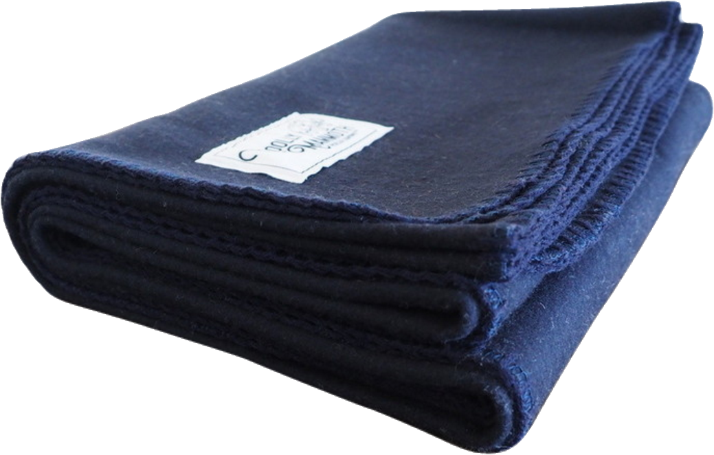 Folded Navy Blue Plush Blanket With Small White Product Label Bedding Blanket PNG Graphic