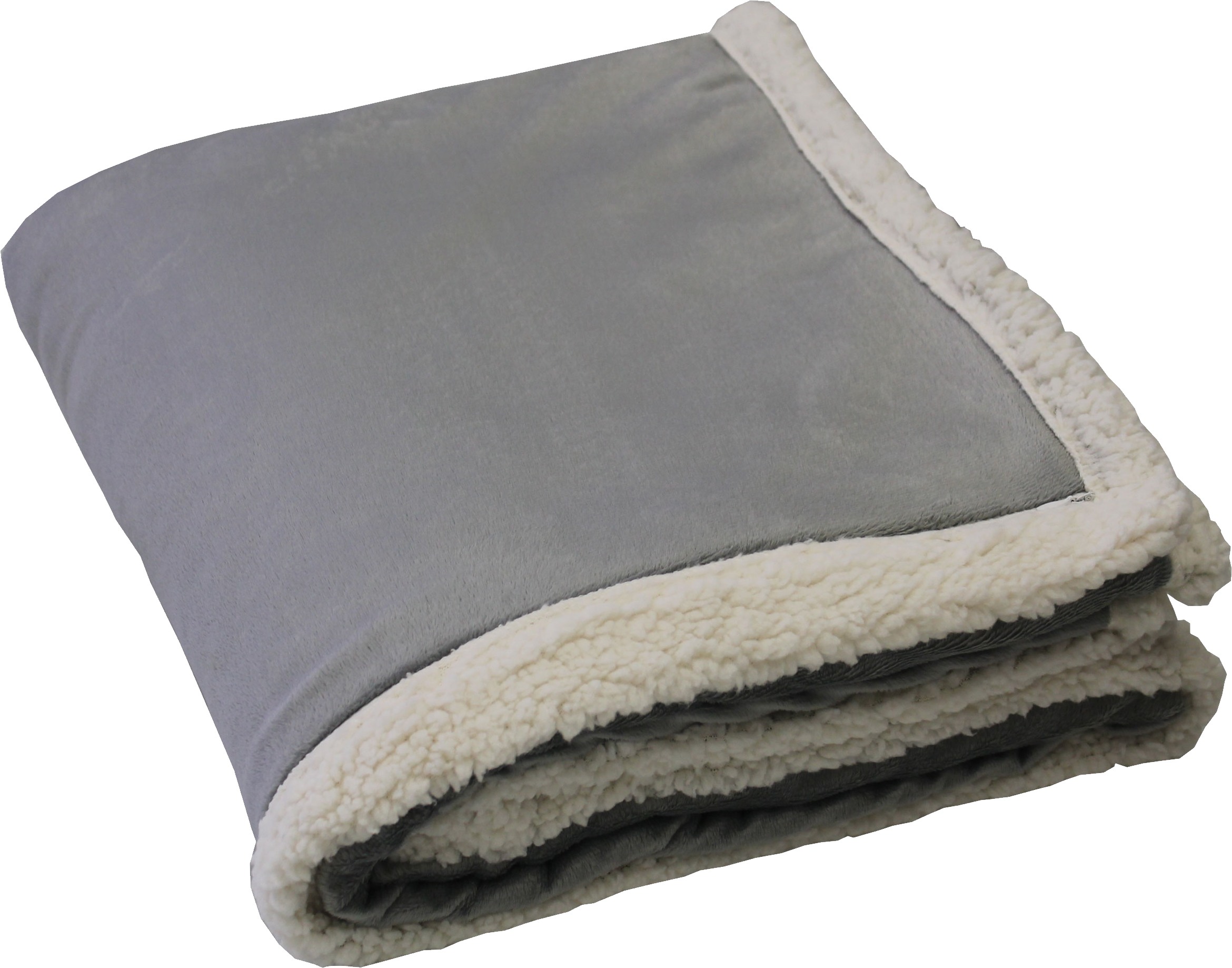 Gray Throw Blanket With Soft White Faux Fur Lining And Trim Transparent Background PNG Image