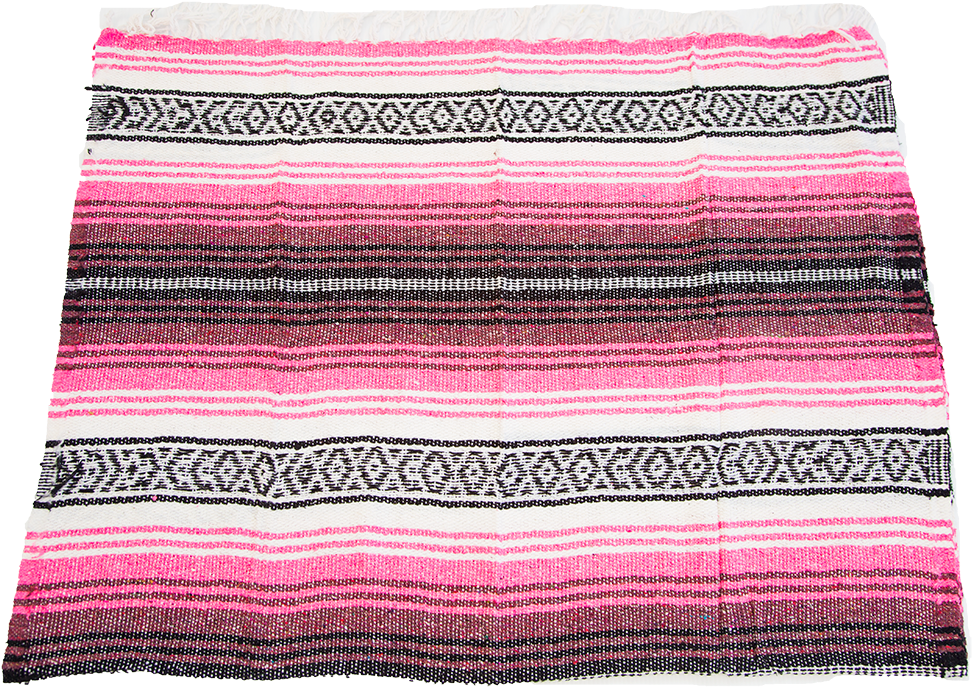 Pink Black And White Striped Woven Throw Blanket With Fringe Transparent PNG Clipart
