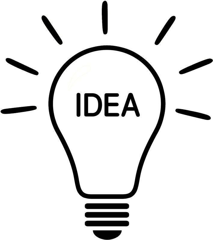 Black And White Idea Light Bulb Drawing With Radiating Lines Lighting Bulb PNG Graphic