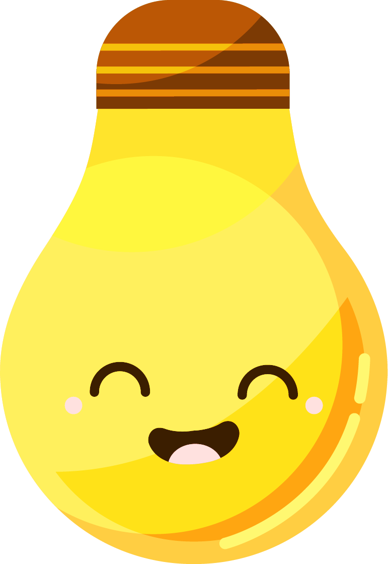 Cute Happy Yellow Cartoon Light Bulb With Smiling Face Lighting Bulb PNG Graphic