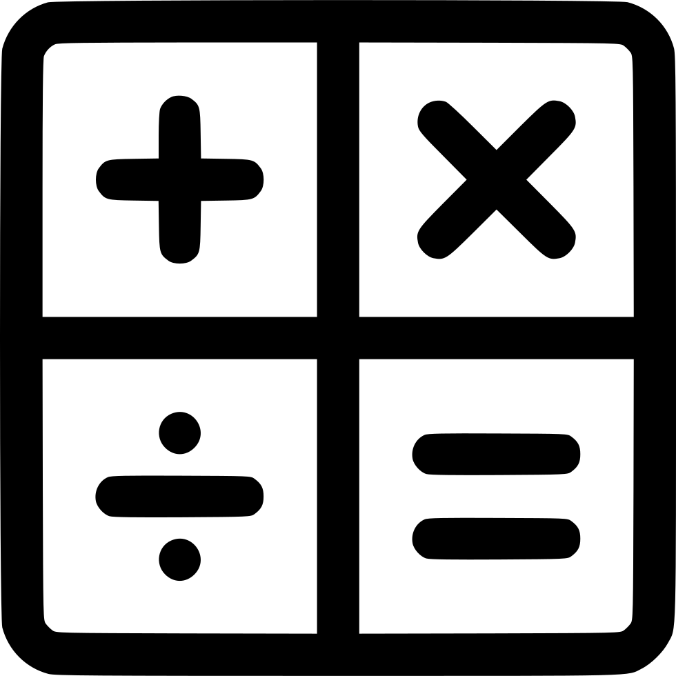 Black Four Panel Arithmetic Symbol Icon With Plus Multiply Divide And Equals High Resolution Transparent PNG Image
