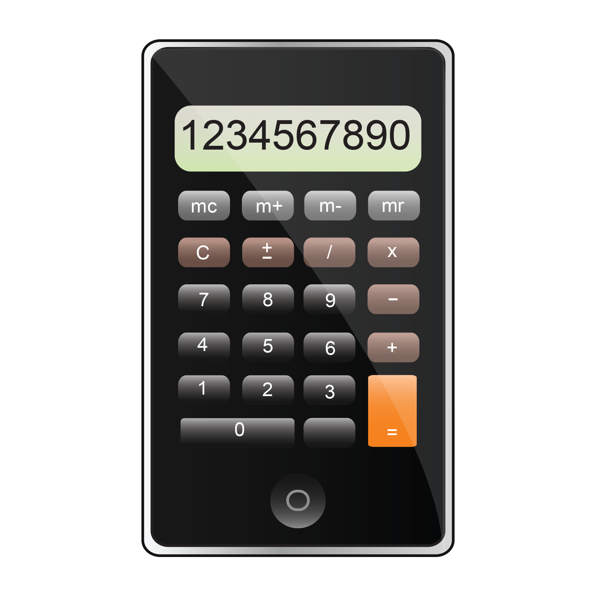 Black Handheld Calculator With Green Display And Orange Equals Key Transparent PNG Clipart