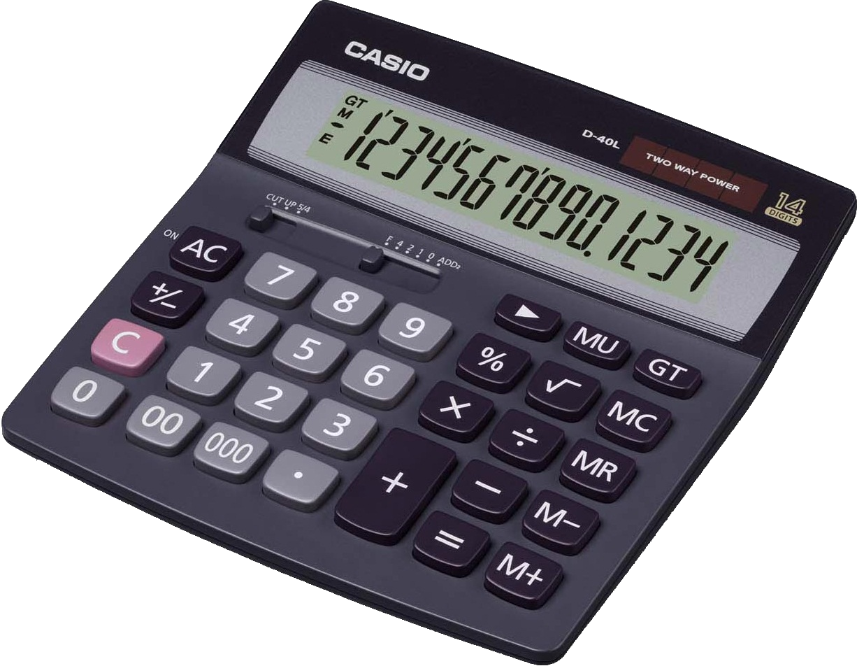 Black Scientific Calculator With Magenta Function Keys And Wide LCD Transparent Background PNG Image