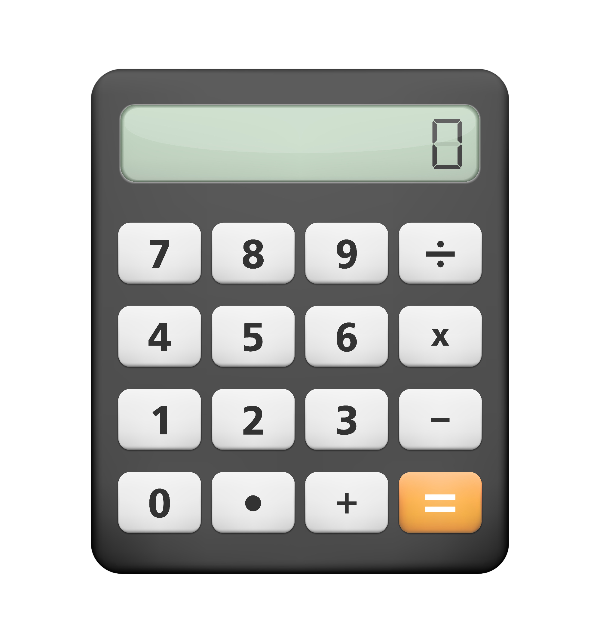 Compact Green Screen Calculator With White Keys And Orange Controls Transparent PNG Clipart