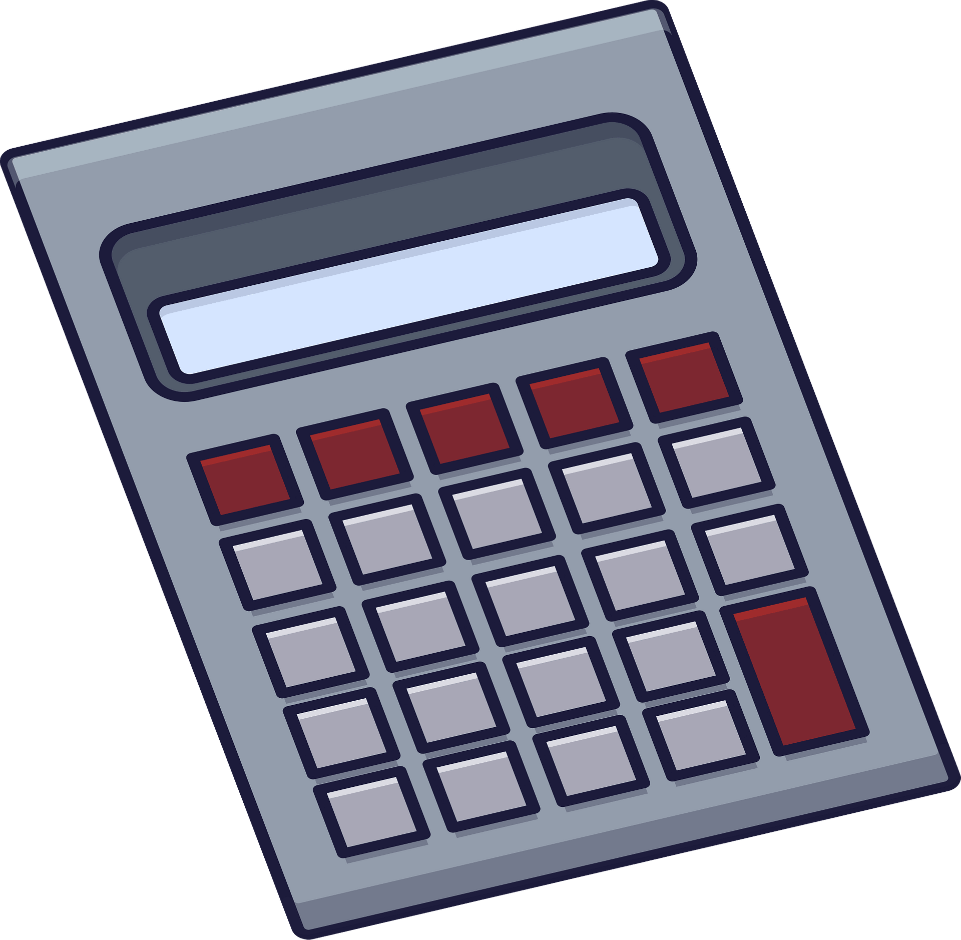 Gray Blue Calculator Illustration With Wide Screen And Grid Keypad Office Calculator PNG Graphic