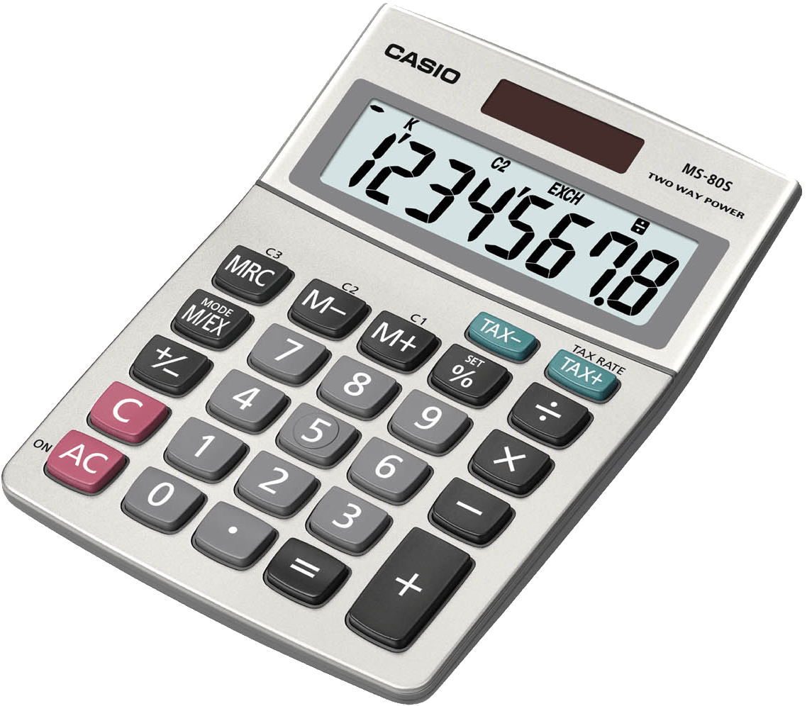 White Handheld Calculator With Large LCD And Pink Function Keys Office Calculator PNG Graphic