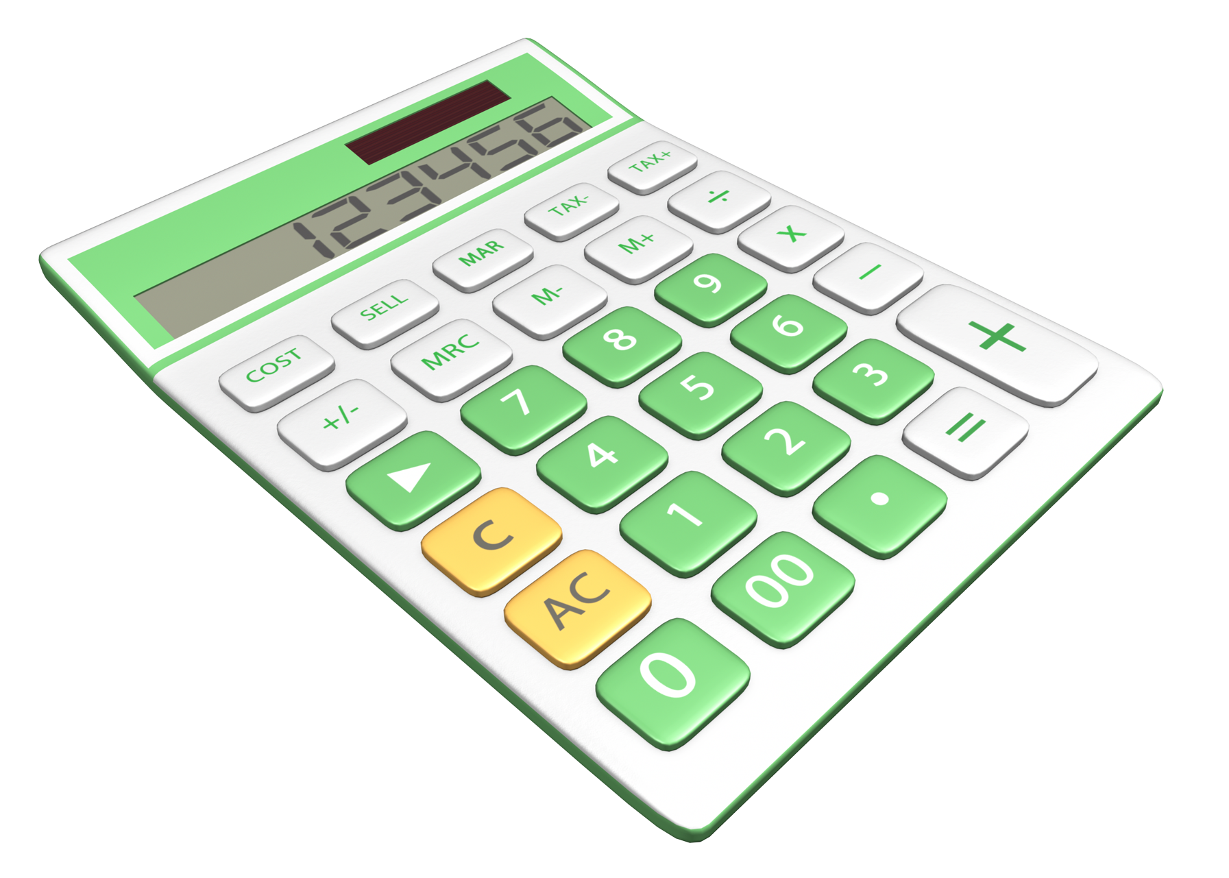 White Solar Desktop Calculator With Green And Orange Keys Calculator Transparent PNG