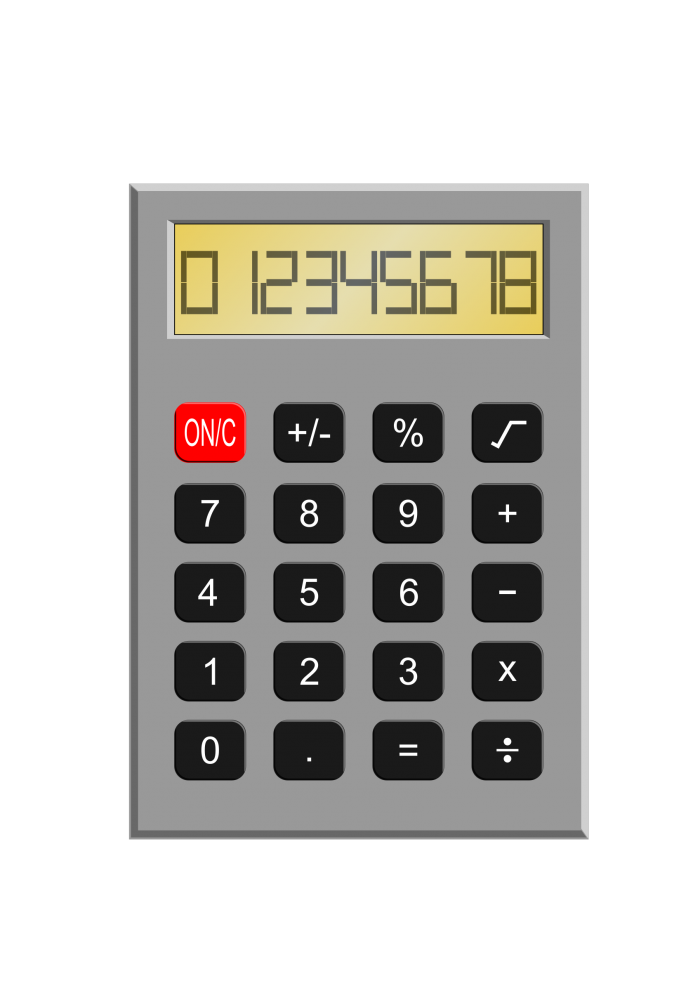Small Gray Office Calculator With Yellow Digital Display And Dark Buttons Transparent PNG Clipart