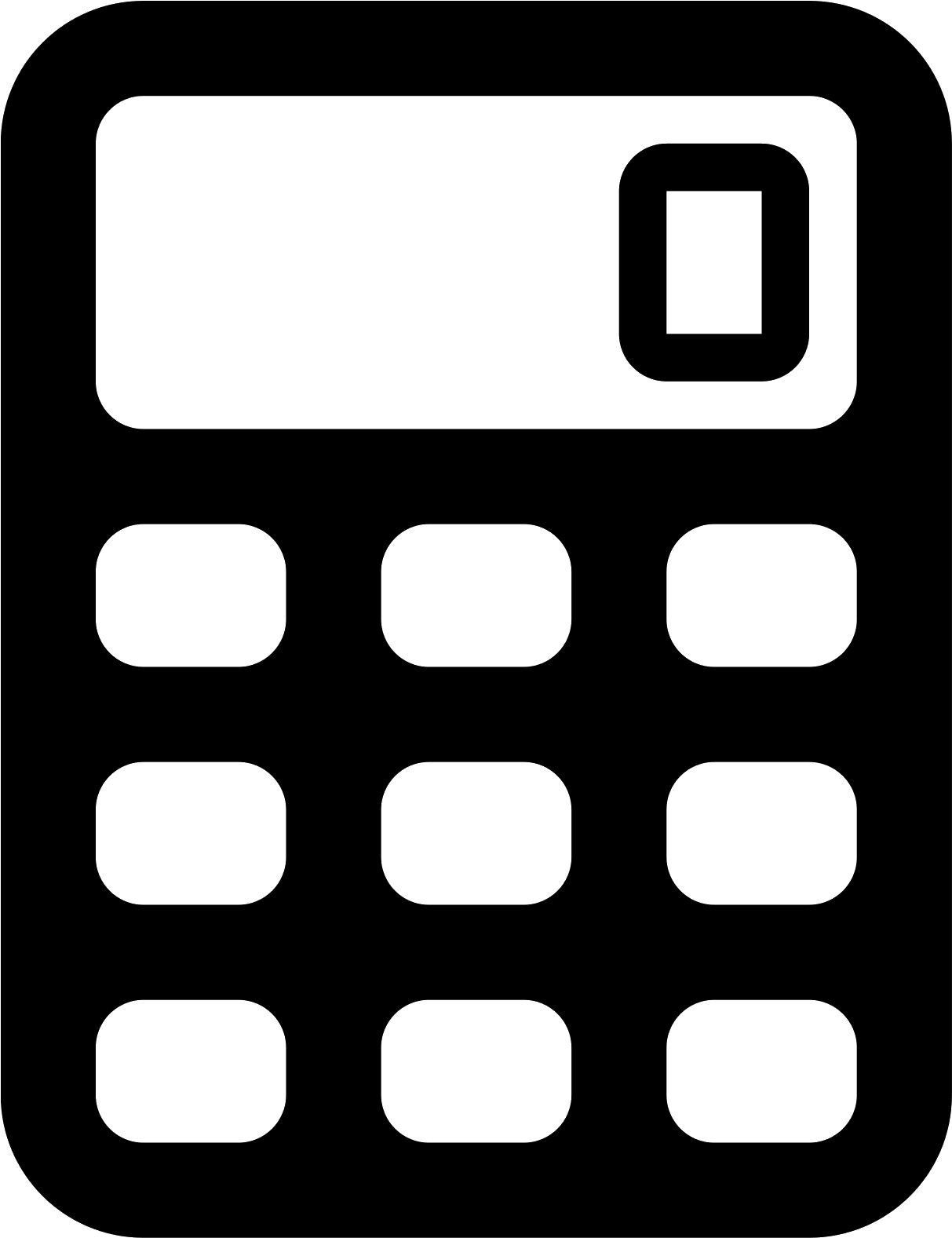 Solid Black Basic Calculator Icon With Rounded Keys And Display Math Tool Transparent PNG