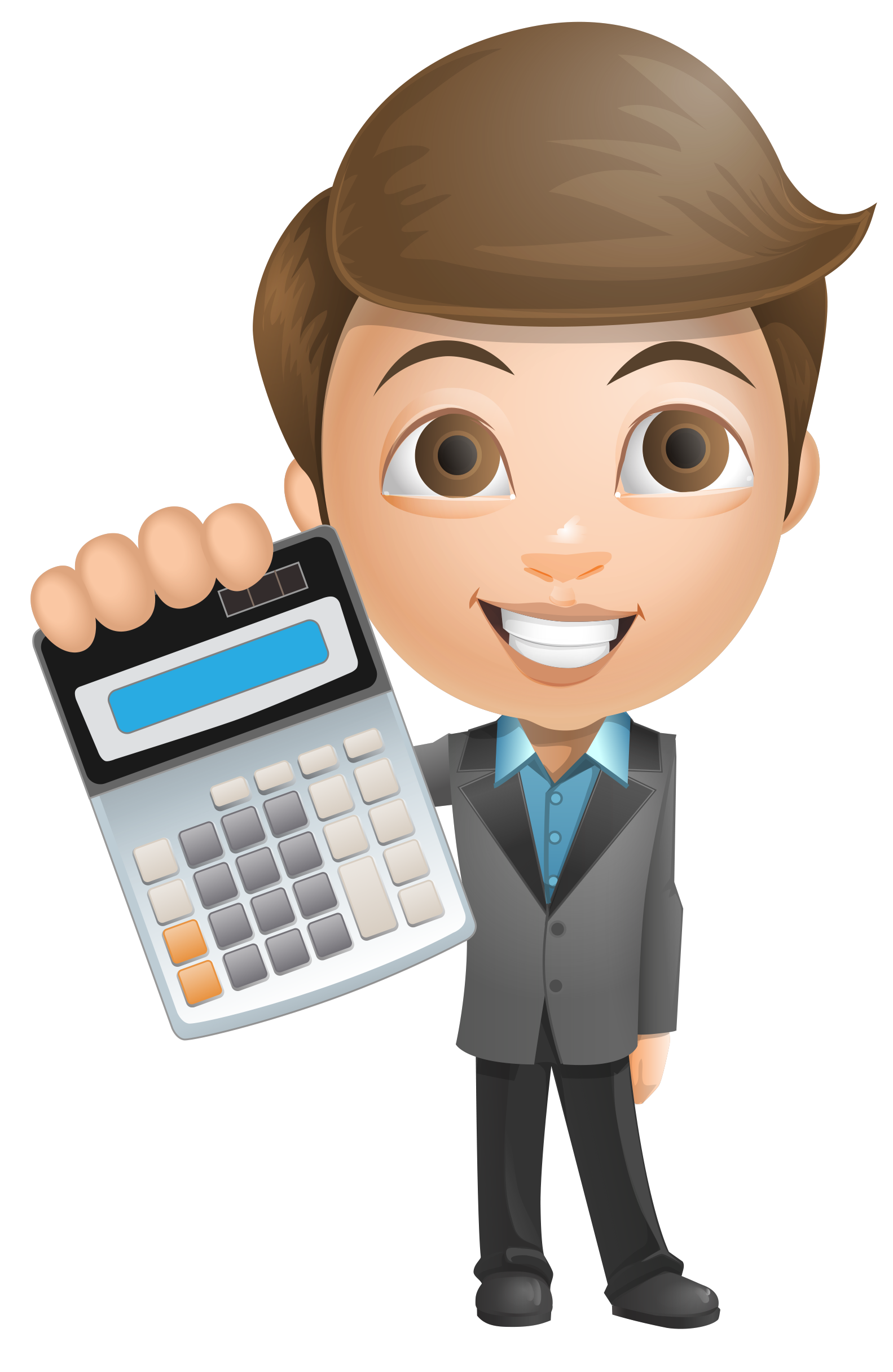 Cartoon Businessman Holding A Calculator With Friendly Smile Isolated Calculator PNG Image