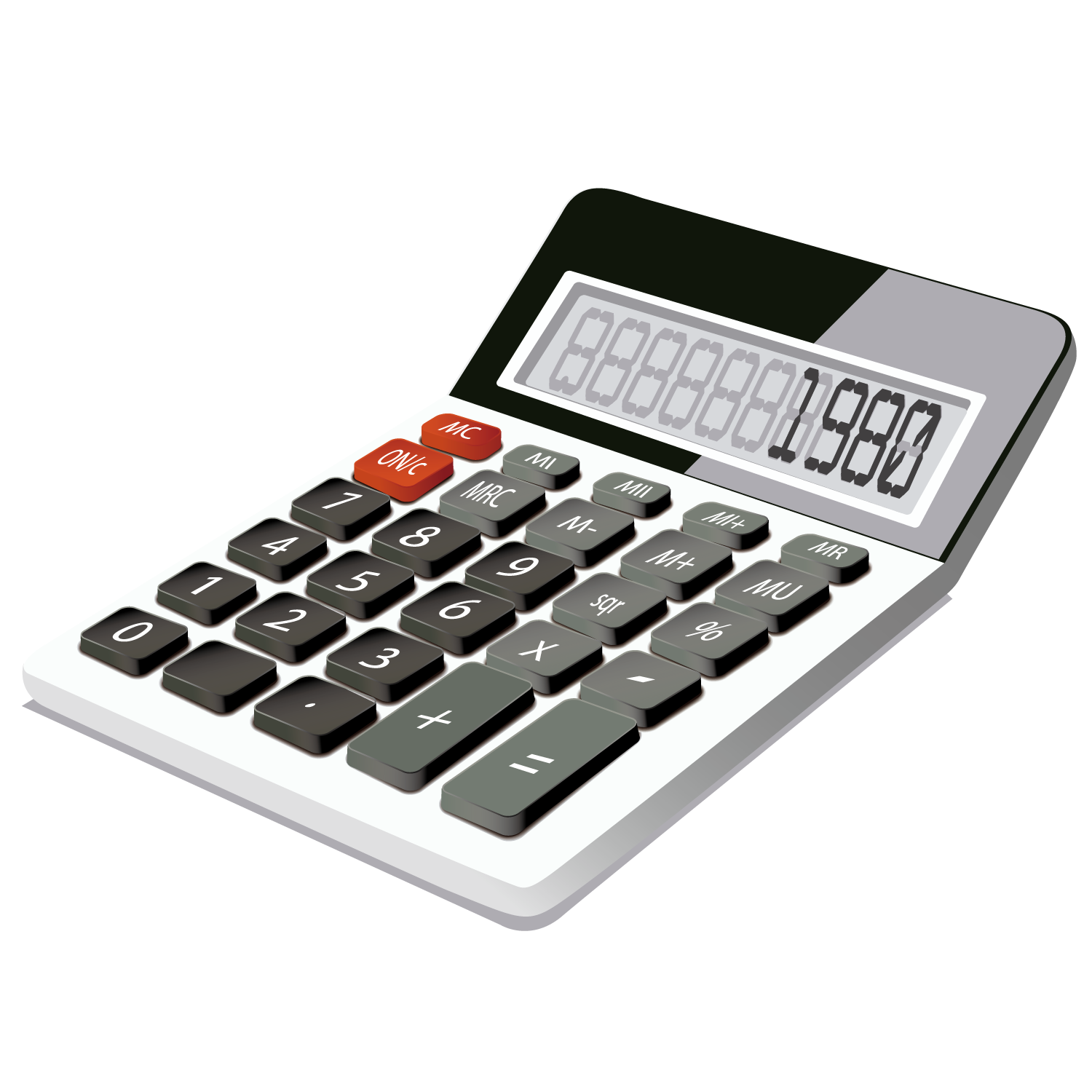 White Desktop Calculator Resting On Paper With Large Raised Buttons Office Calculator PNG Graphic