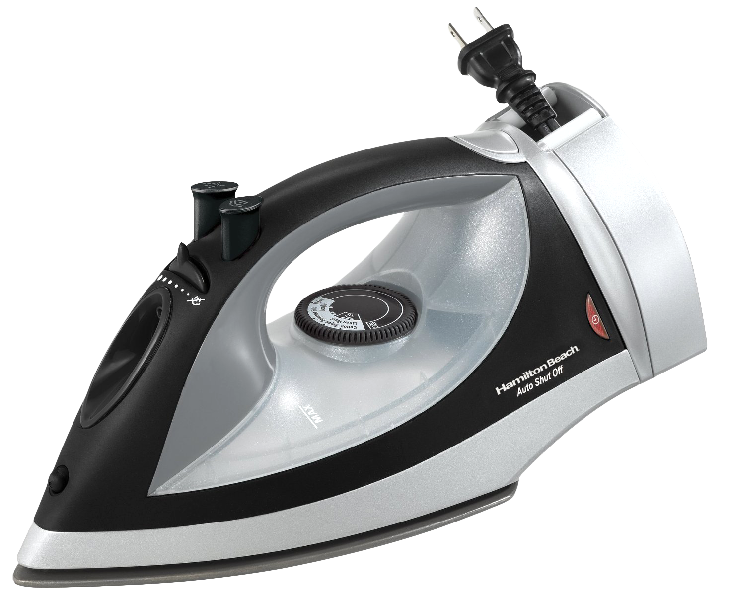 Black And Silver Electric Clothes Iron Side Profile Isolated On Transparent Background PNG