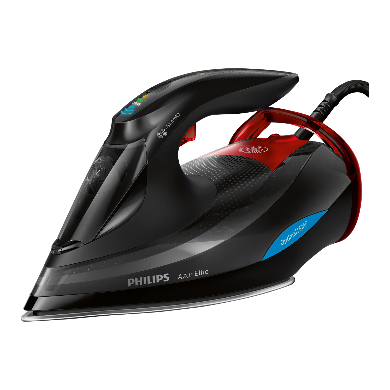 Black Steam Iron With Blue And Red Accent Trim Transparent Background Appliance PNG