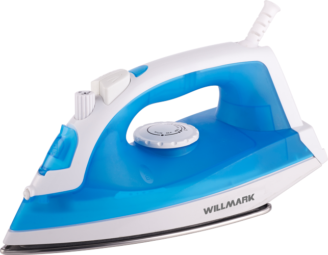 Blue And White Household Steam Iron Side View Transparent Background PNG Image