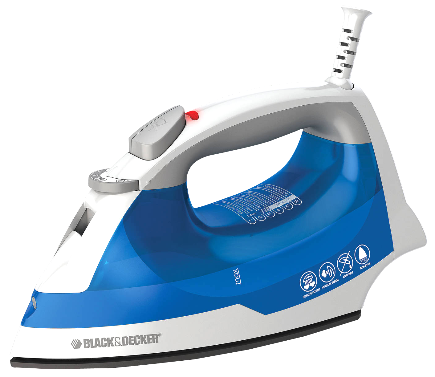 Blue And White Steam Iron With Large Handle Transparent Background PNG Image