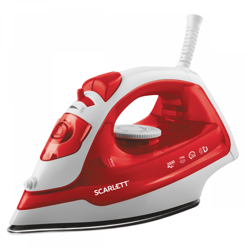 Bright Red Scarlett Style Steam Iron With Spray Nozzle PNG Image With Transparent Background