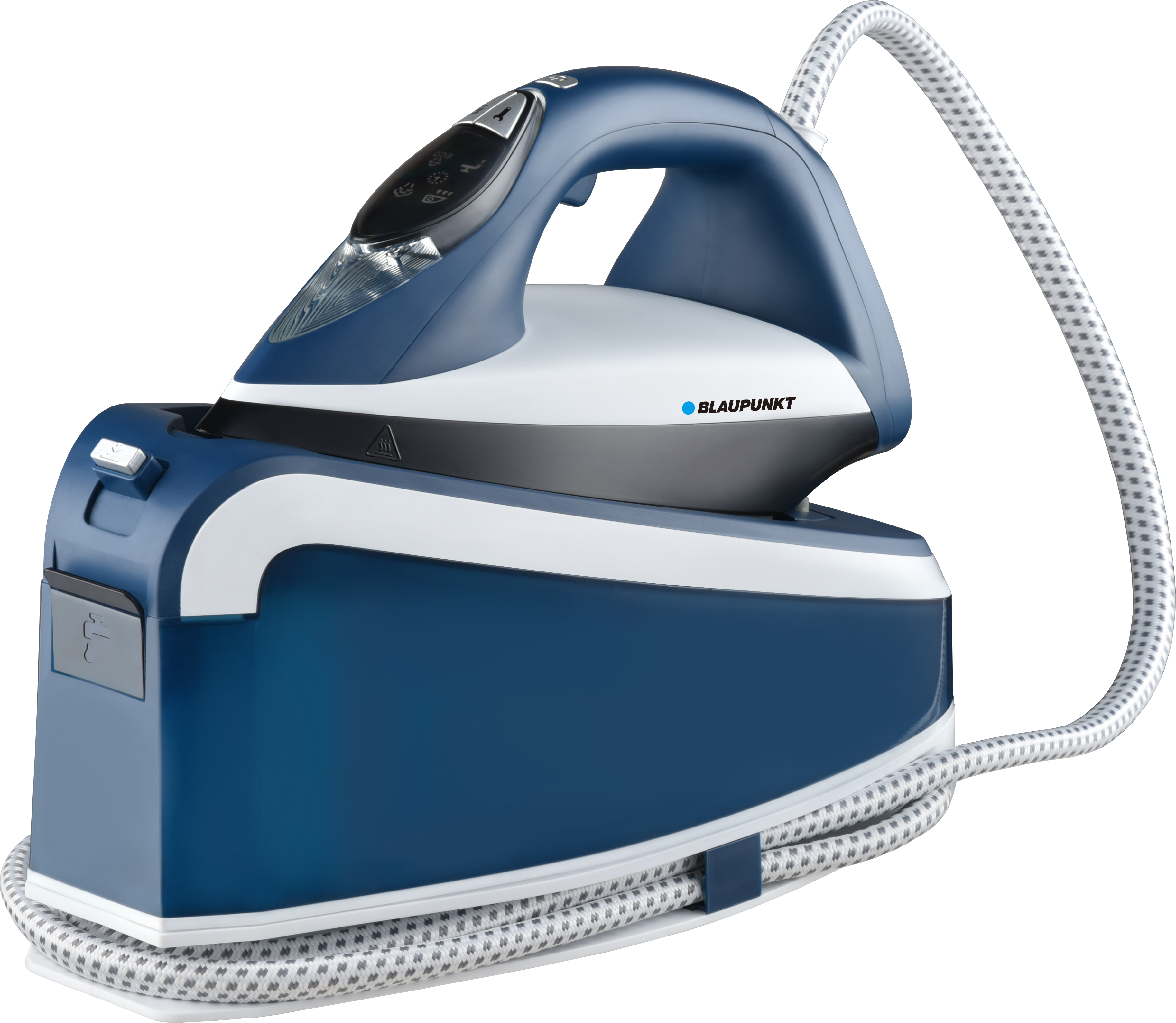 Navy Blue Steam Generator Clothes Iron With Base Station Transparent Background PNG Image