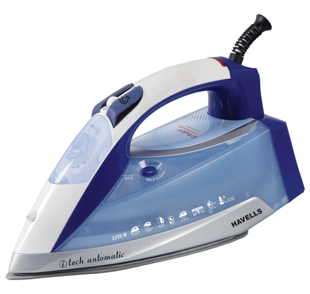 Navy Blue Steam Iron With White Soleplate And Controls High Resolution Transparent PNG Graphic