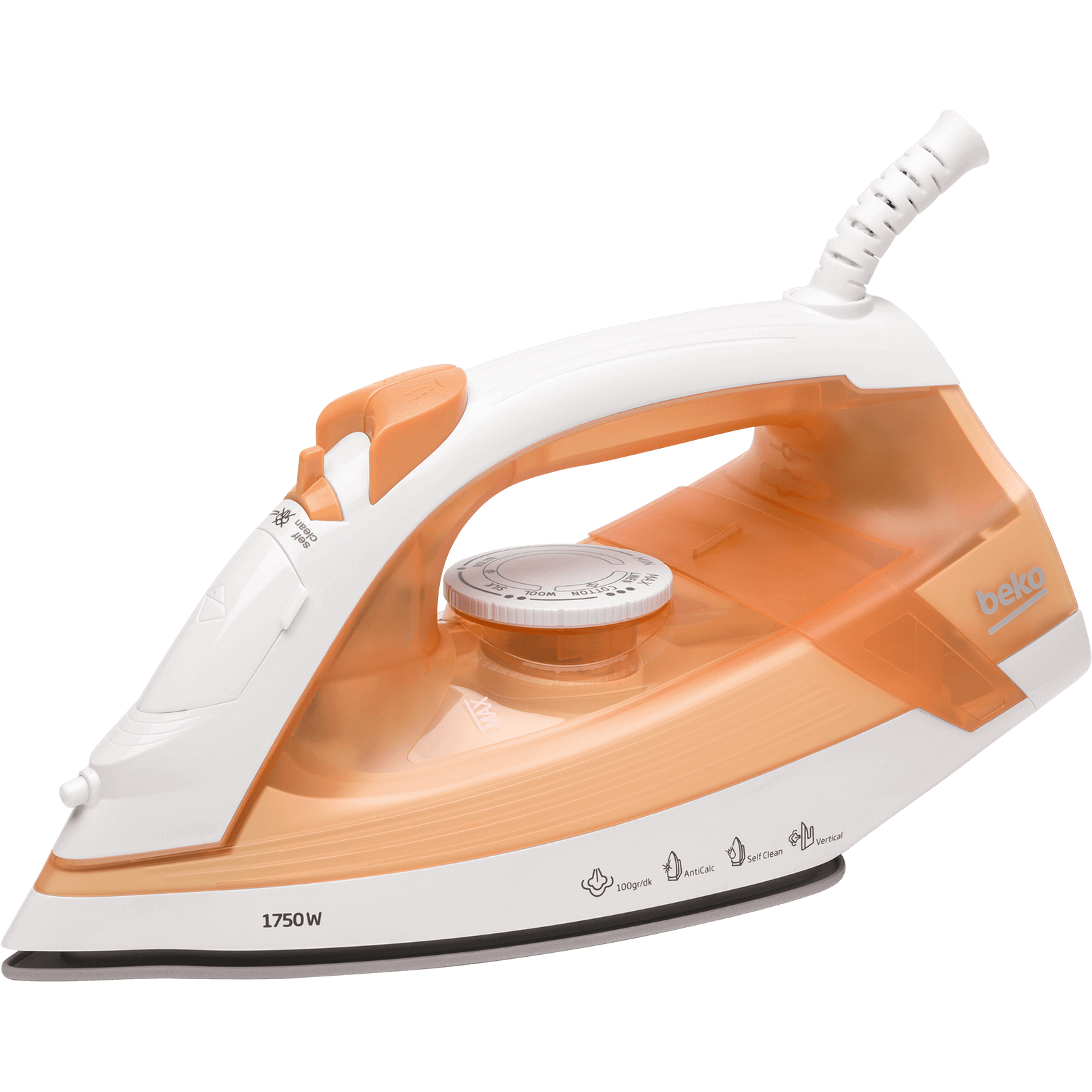 Orange And White Steam Iron With Water Reservoir Transparent PNG Clipart