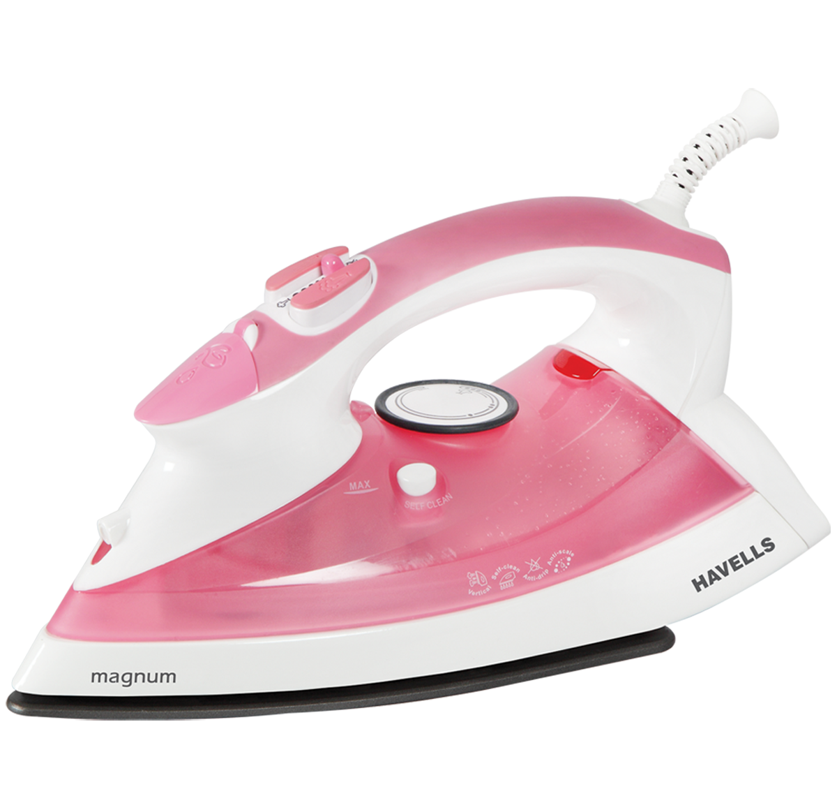 Pink And White Steam Iron With Rounded Handle Clean Cutout PNG Illustration
