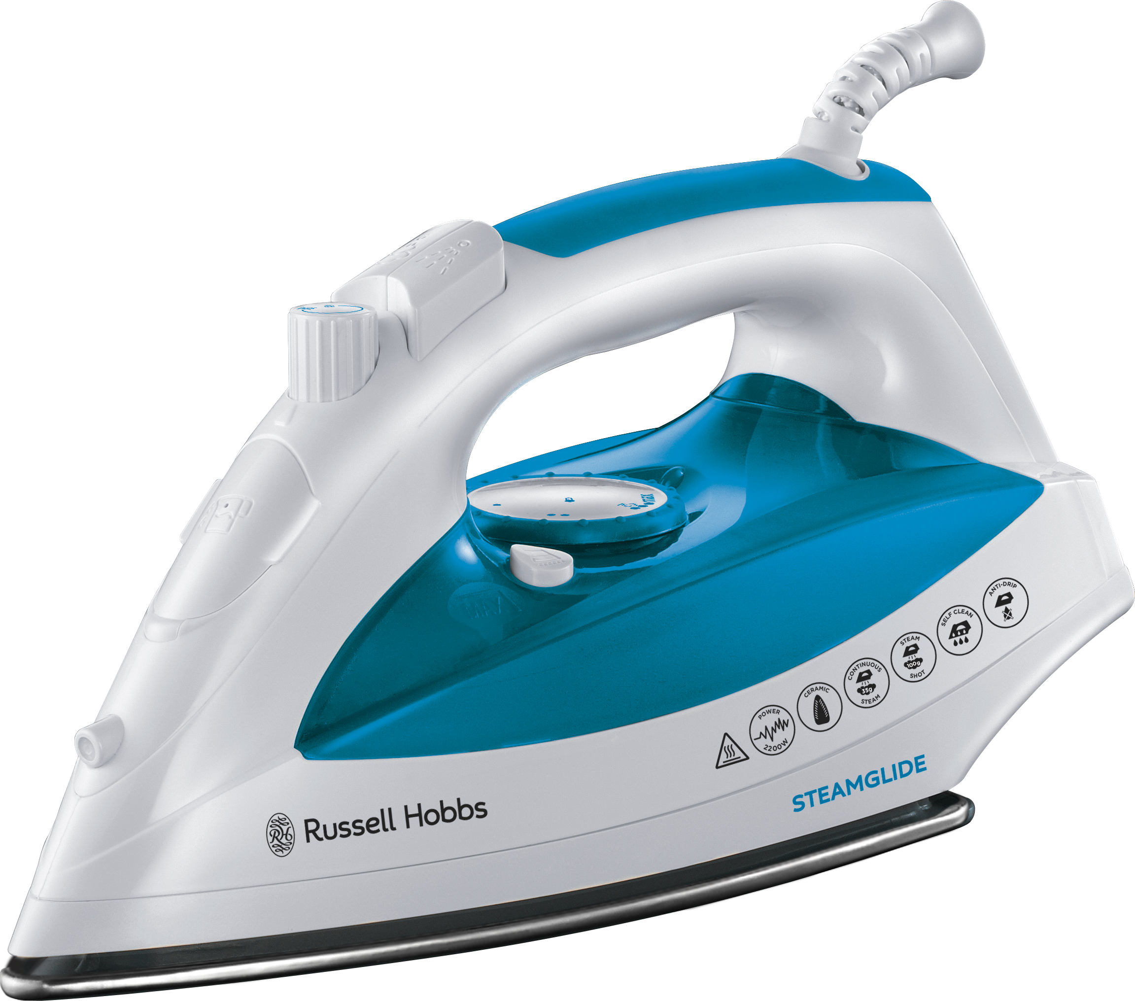 White And Teal Steam Iron With Water Spray Controls Transparent PNG Clipart