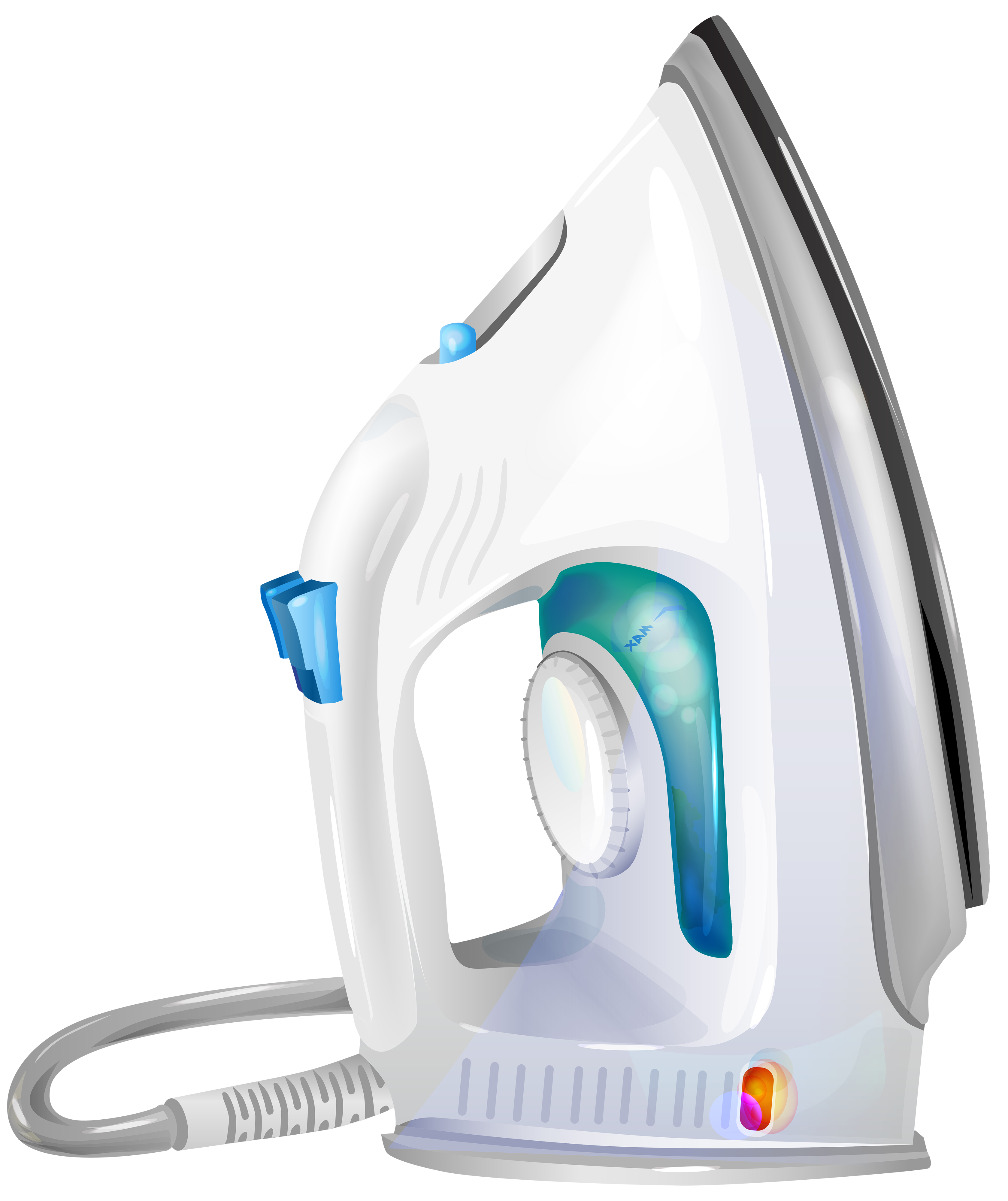 White And Turquoise Vertical Steam Iron Side View Isolated Transparent PNG Artwork