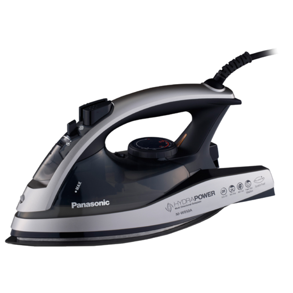 Black And Silver Modern Steam Iron Side View PNG Image With Transparent Background