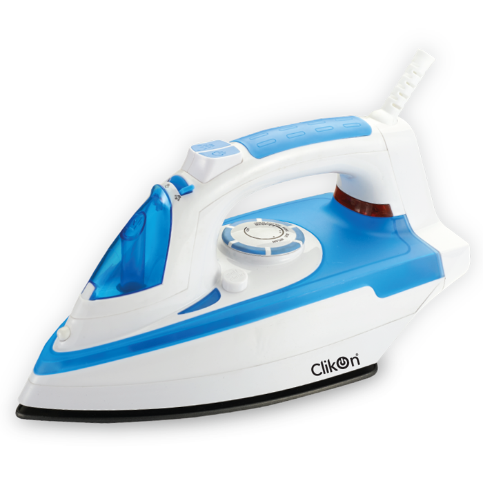 Blue And White Steam Iron With Pointed Soleplate Clean Cutout PNG Illustration