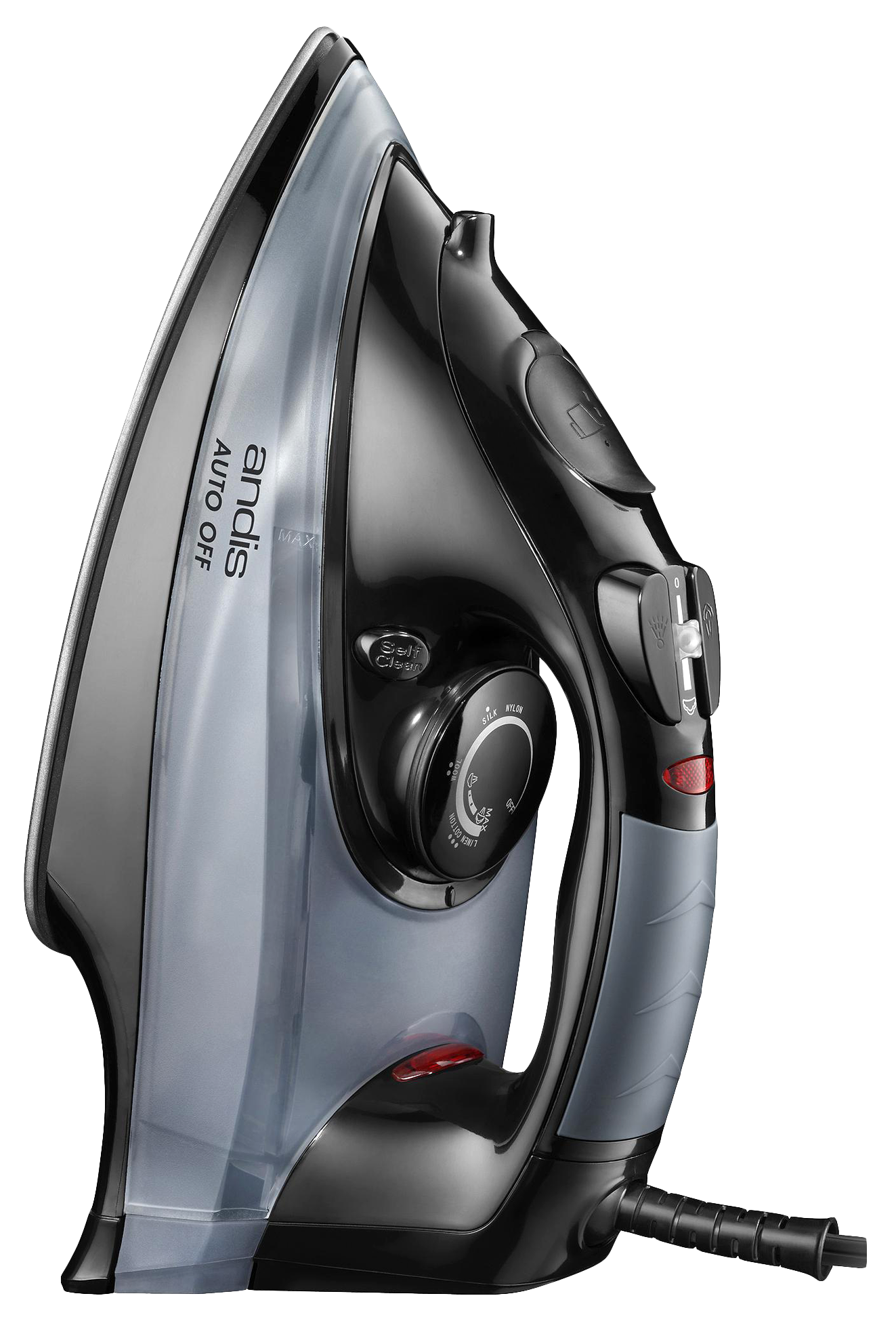 Dark Gray Steam Iron Side View With Power Cord High Resolution Transparent PNG Graphic