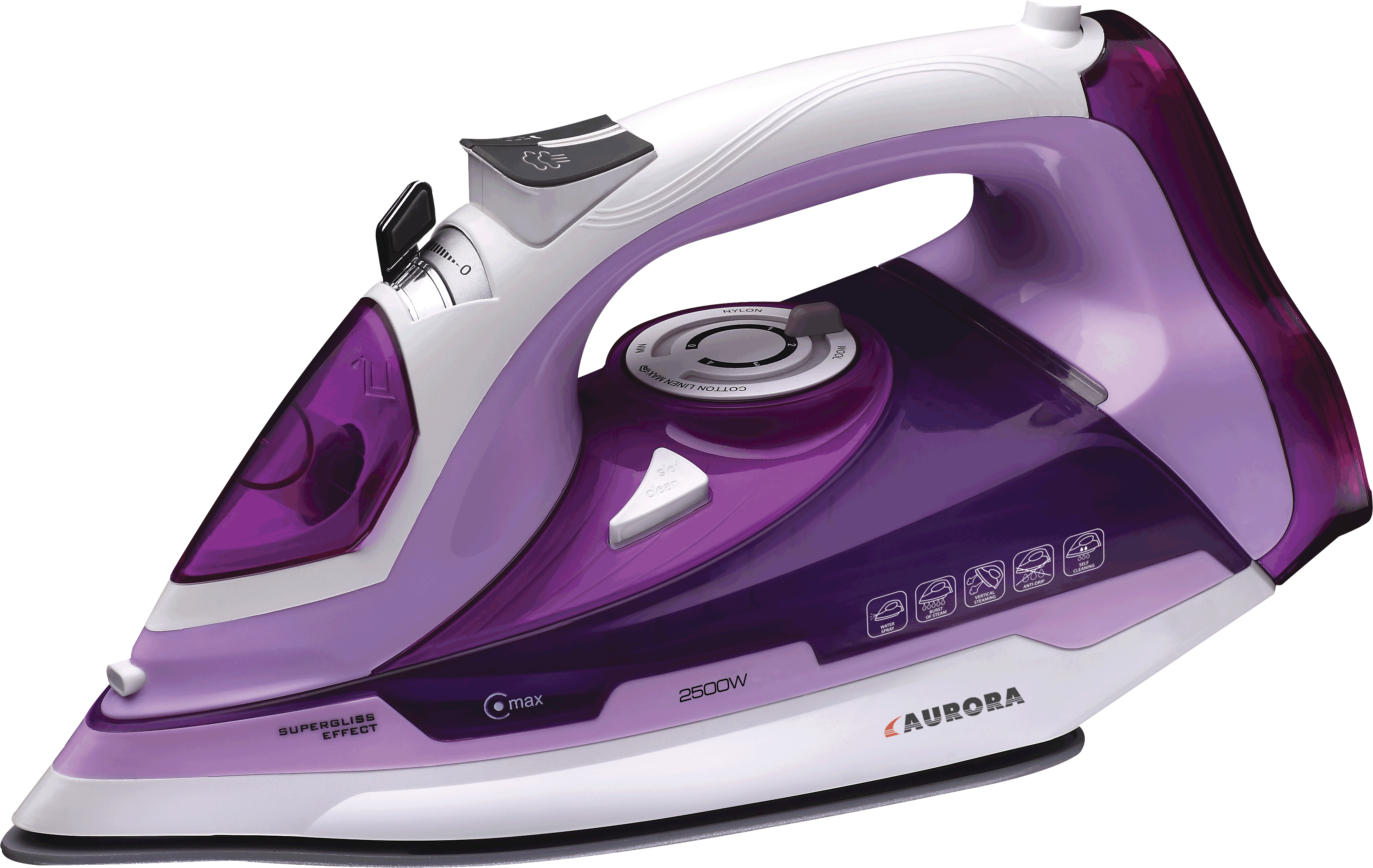 Deep Purple Steam Iron With Transparent Water Reservoir Isolated Transparent PNG Artwork