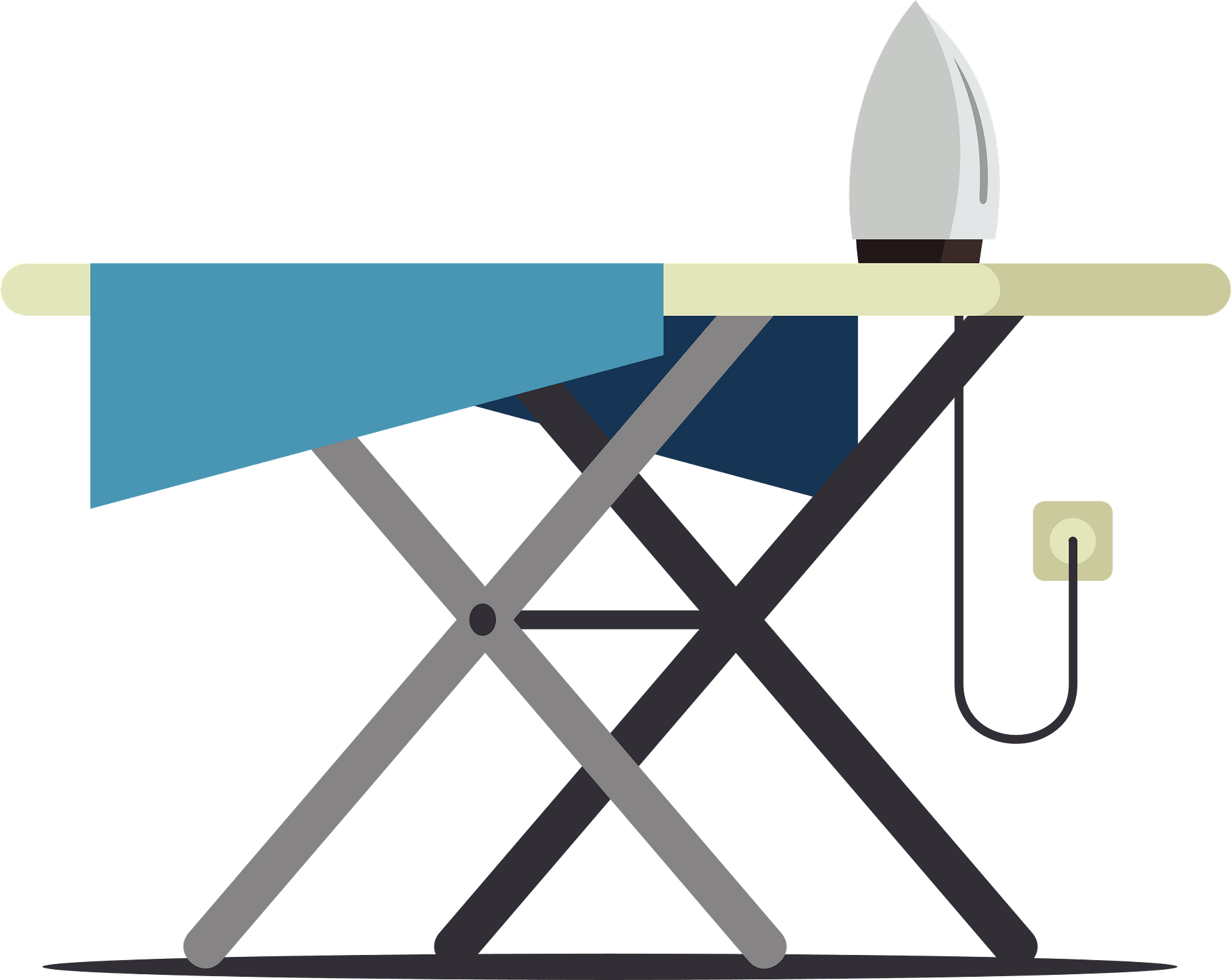 Flat Iron And Ironing Board Laundry Room Illustration Printable PNG Image With Transparent Background