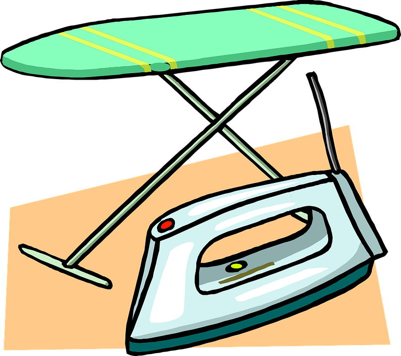 Iron And Folding Ironing Board Hand Drawn Illustration PNG Clip Art With Clear Background